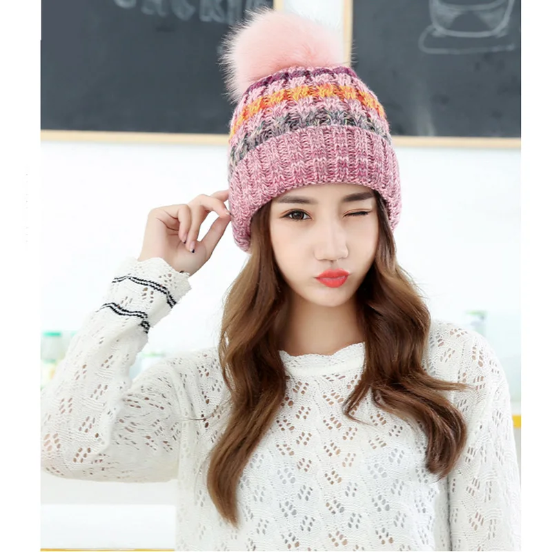 

Casual Knitted Beanie Hat for Women Girls Autumn Winter Fashion Warm Skullies Beanies Cap Hip Hop Beanies Pompom Bonnet
