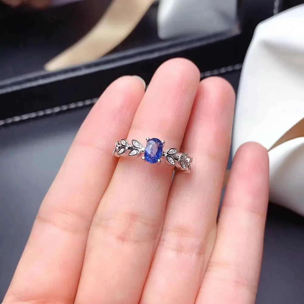 

Luxurious elegant leaves sprouting Natural blue sapphire Ring Natural gemstone ring S925 silver women party gift fine Jewelry