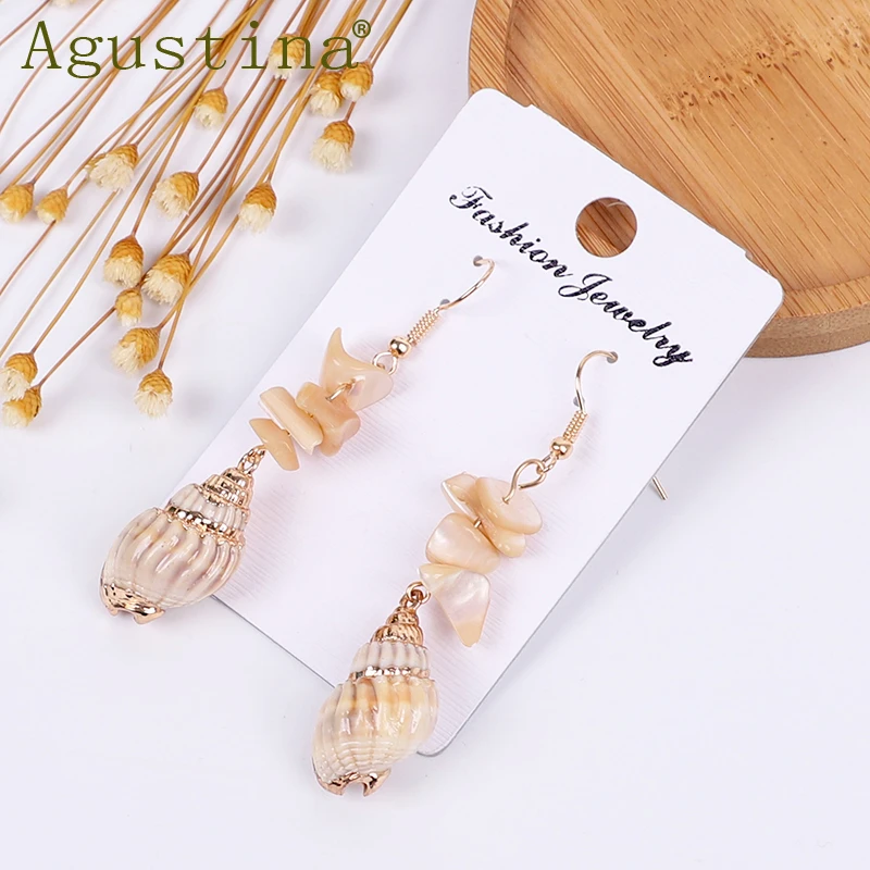 Agustina Women Fashion Shell Earrings New Small Girls Drop Green Long Korean Punk Earring Bohemian Earing Tiny | Украшения и