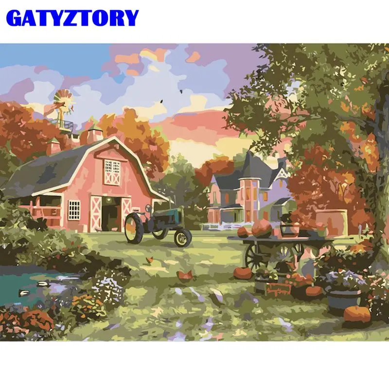 

GATYZTORY 60x75cm Frame Picture By Numbers For Adults Children HandPainted DIY Gift Mountain Village House Landscape Paint Craft
