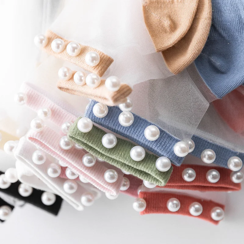 Женские Прозрачные шелковые носки с жемчугом тонкие хлопковые сексуальные