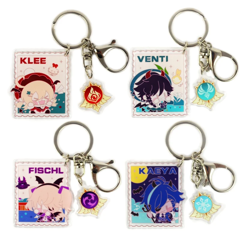 Anime Keychains Genshin Impact Zhongli Diluc Venti Klee Car Man Key Chain For Women Accessories Cute Bag Pendant Key Ring Gifts
