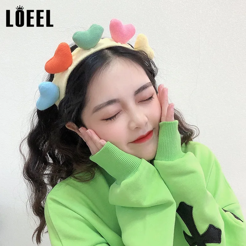 Повязка для волос эластичная женская тюрбан мытья лица с сердечками милый