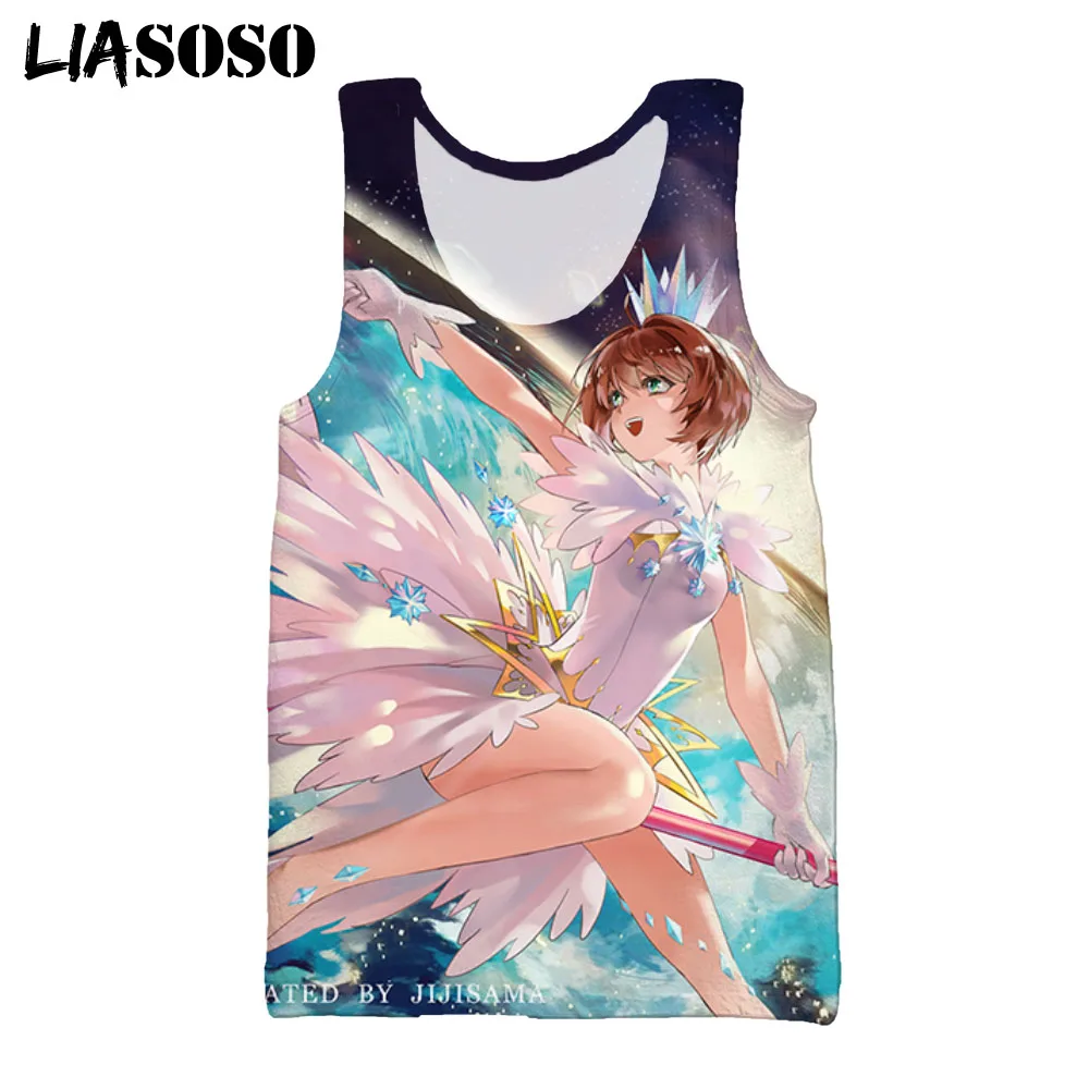 

LIASOSO 3D Print Japan Anime Card Captor Sakura Tank Tops Summer Men Sleeveless Vest Cartoon Cute Magic Girls Beauty Poker Tops