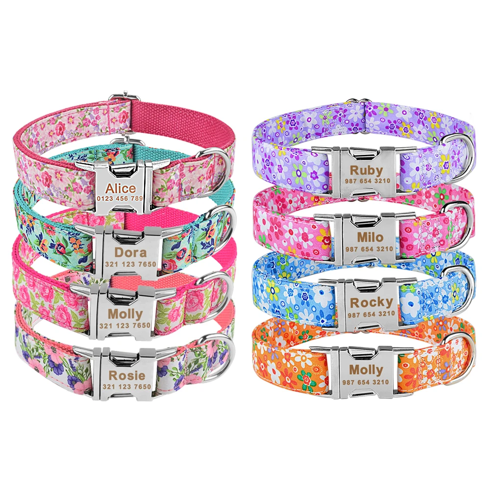 

Custom Engraved Name Collars Adjustable Nylon Products Dog Collars Puppy Unisex Medium Large Dogs Collar Personalized Dog Collar