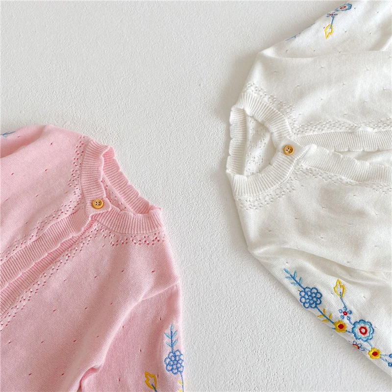 

Toddler Baby Knitwear Infant Girl Cardigans Flower Embroidery Sweaters 2021 Autumn New Cotton Kids Clothes Girls Outfits