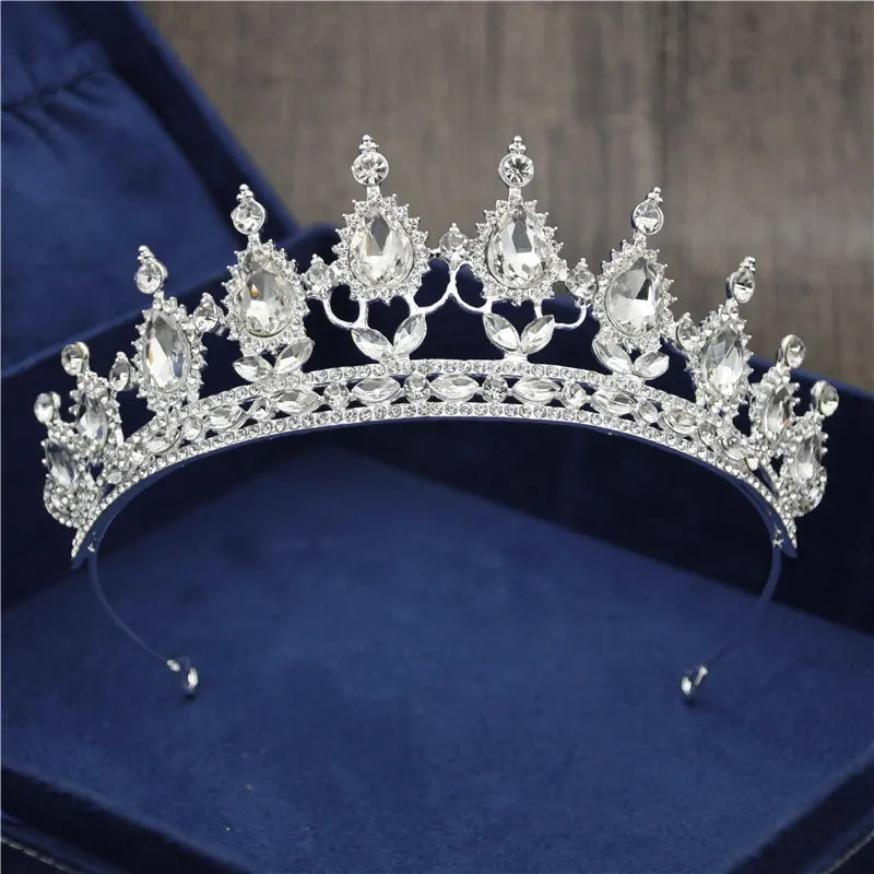 Silver White Новая Винтажная тиара в стиле барокко, корона для королевы невесты, розовые хрустальные короны, свадебные модные украшения для волос, свадебные аксессуары - Окраска металла: Silver White