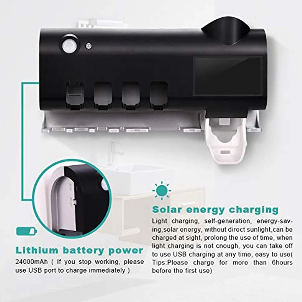 Солнечный Мощность уфл дезинфицирование настенная подставка для зубных щеток