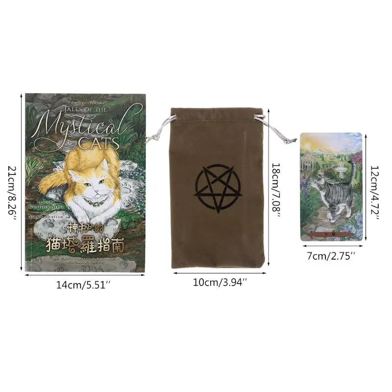 

Mystical Cats Tarot 78 Cards Deck Party Board Game with Cards Bag and Guidebook