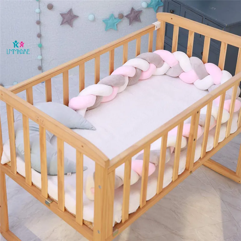 

2M Mini Crib Bumper Pillow Cushion Soft Crib Sides Protector Infant Cot Rails Newborn Gift Knotted Braided Plush Nursery Crad