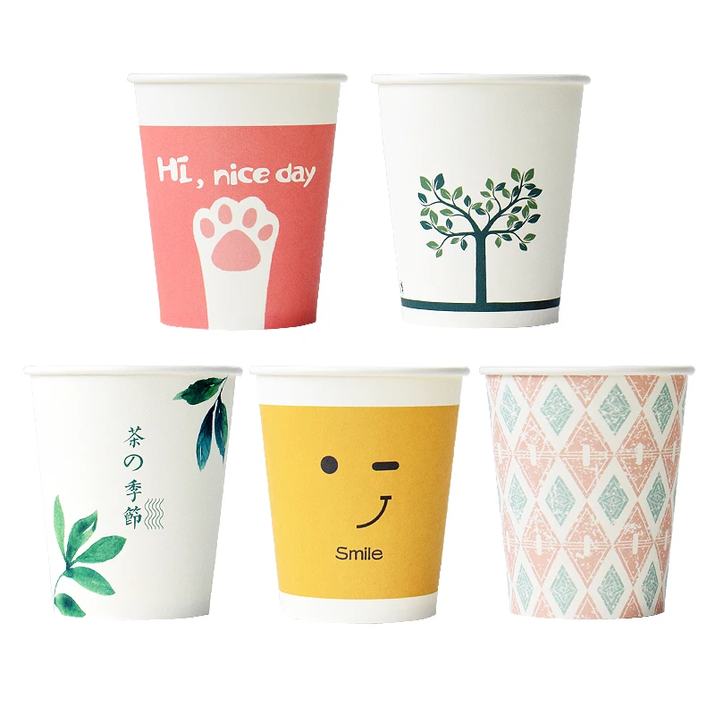 

100pcs Net red cartoon paper cups birthday party favors cute drinking juice yogurt coffee milk tea cup 9oz 250ml disposable cups