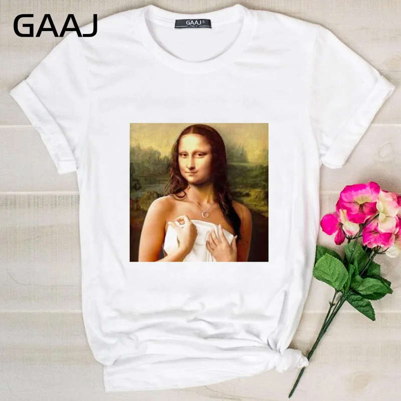 GAAJ Edgy Mona Lisa футболка Женская Harajuku одежда женская футболка с графическим принтом винтажные Топы футболка размера плюс женская футболка