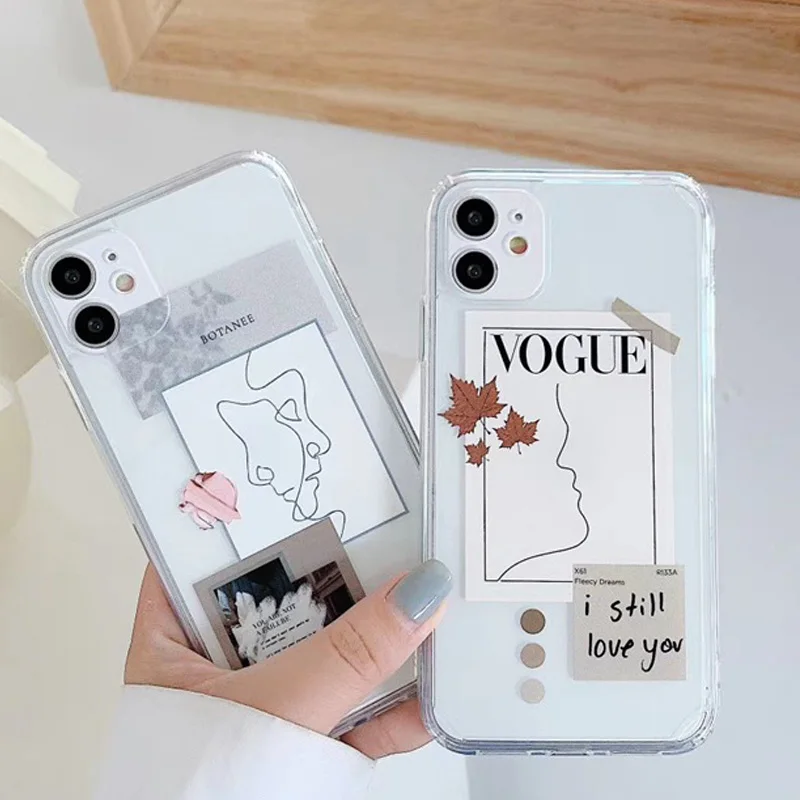 

Artistic Face Letter Phone Case For iPhone 12 Mini 11 Pro Max SE2020 X XR XS Max 7 8 Plus Case Transparent Soft Silicone Cover