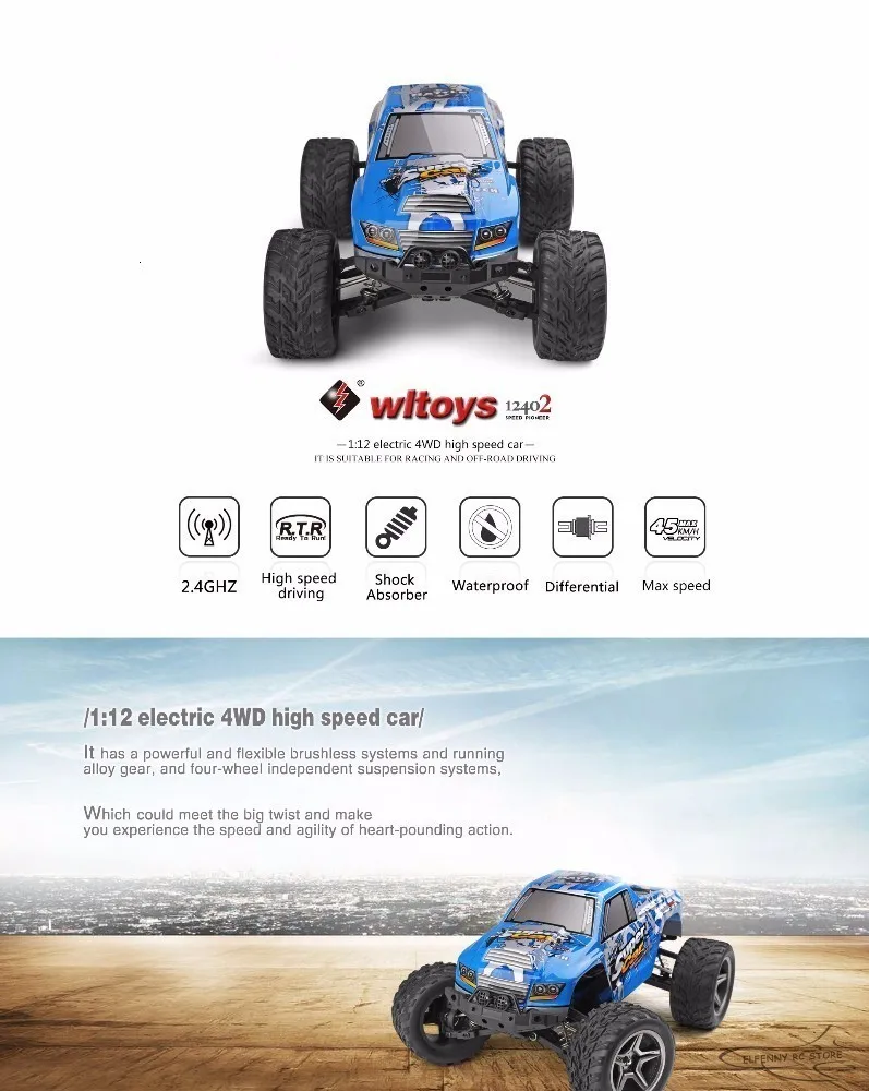 WLtoys 12402 RC электрический грузовик супер автомобиль 1/12 4WD 2CH радио дистанционное управление высокая скорость внедорожный Монстр скалолазание автомобиль игрушка