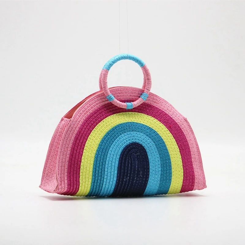 

Rainbow Straw Bag Handwoven Bag One Shoulder Female Rainbow Color