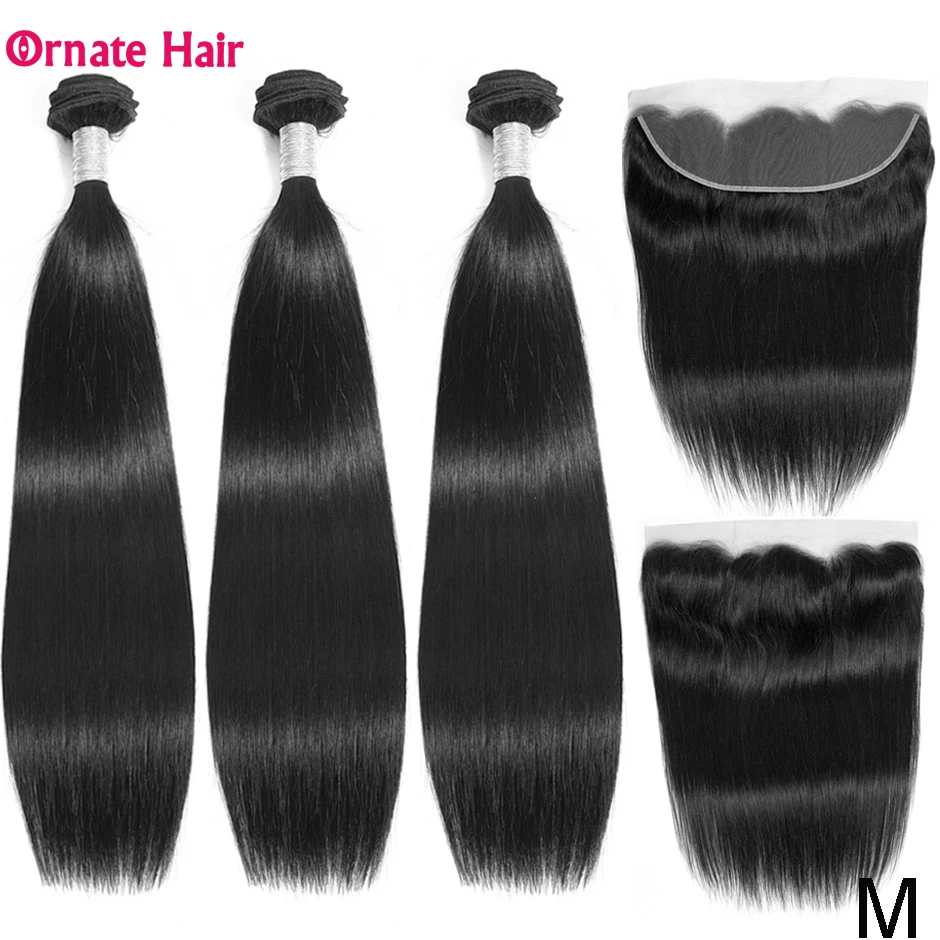 Прямые пучки волос с передней частью бразильские застежкой человеческие волосы