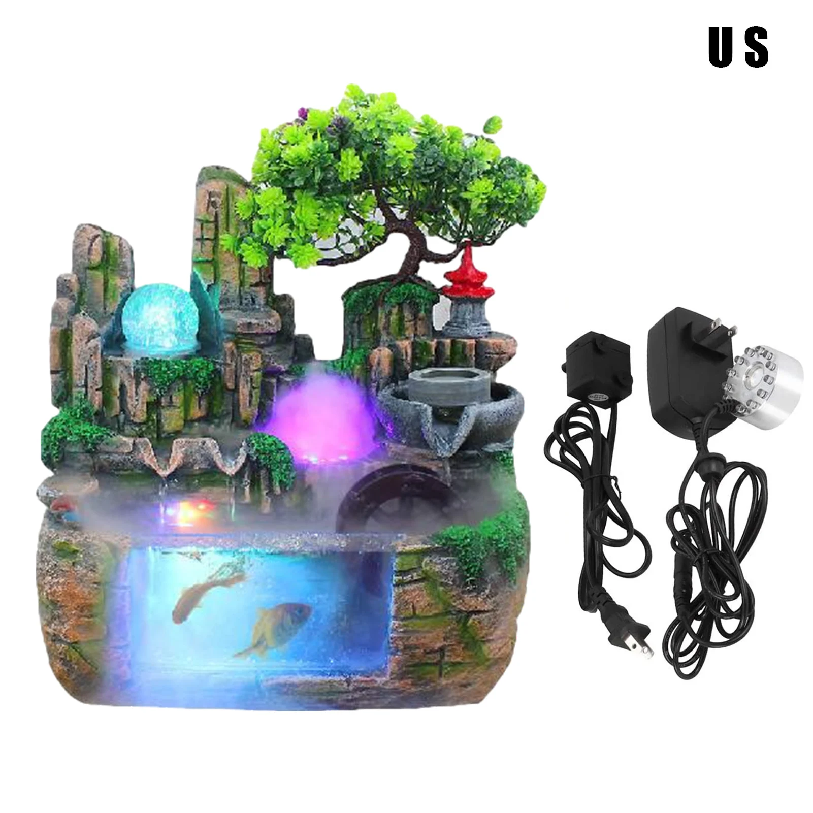 

Creative Home Decoration Desktop Waterfall Fountain Meditation Simulation Resin Waterfall Statue Desktop Spray Humidifier Decor