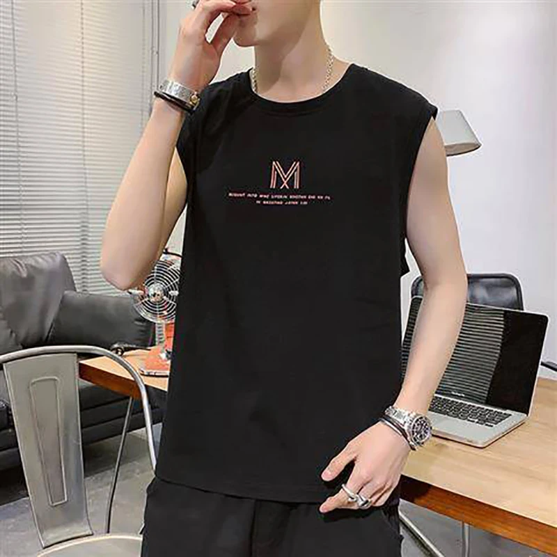 

2021 Hip-hop Shoulder Sweat Vest Male Tide Personality Fashion Tide Brand Summer INS Wear Sleeveless T-shirt Loose Trend