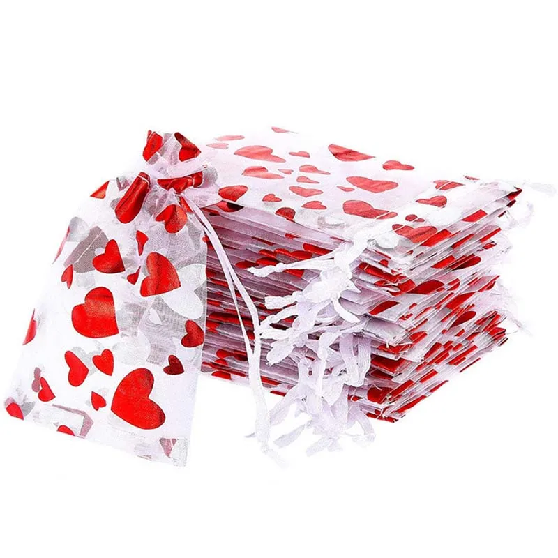 

10pcs Packaging Candy Bag Love Heart Organza Pouch Gift Bag Valentines Day Favors Wedding Storage Bag Decoration