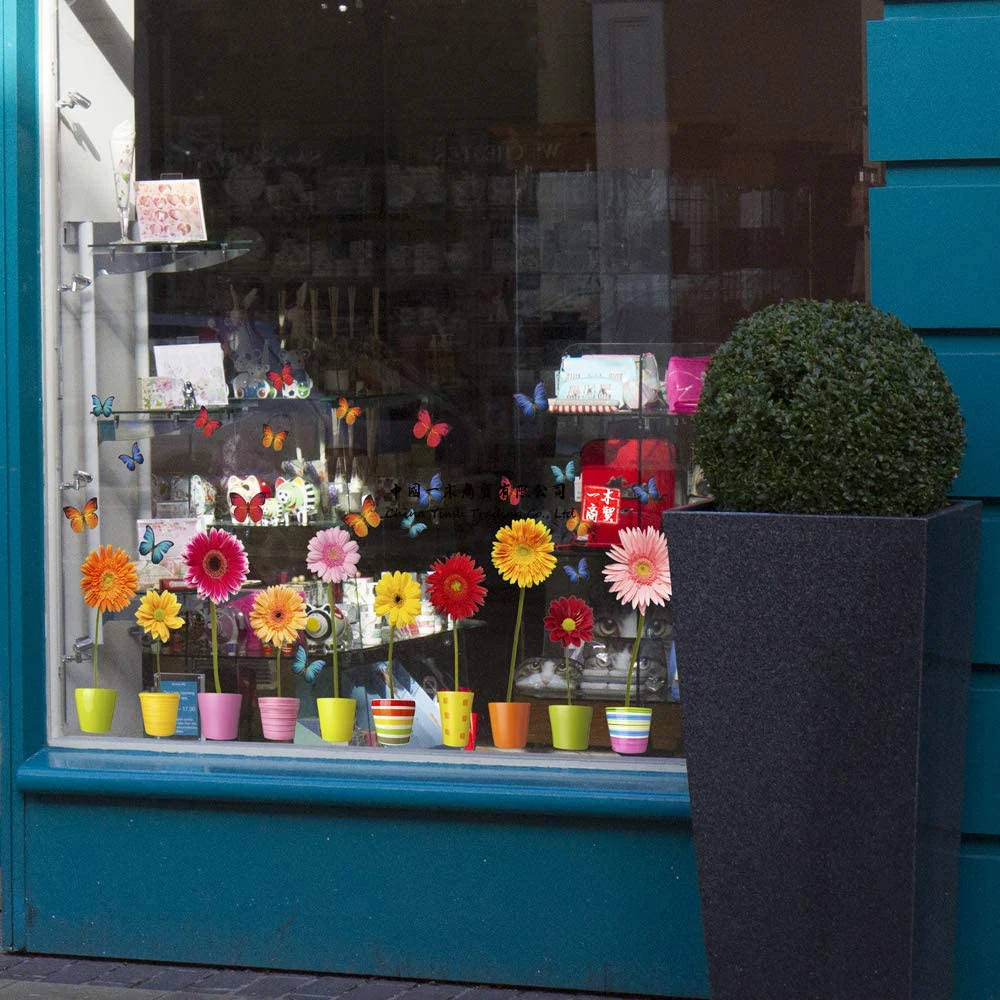 

Stickers Blumentopf-fensteraufkleber Einzelne Farbenfrohe Topfblumen Sticker Mit Statischer Fenster Glasturen