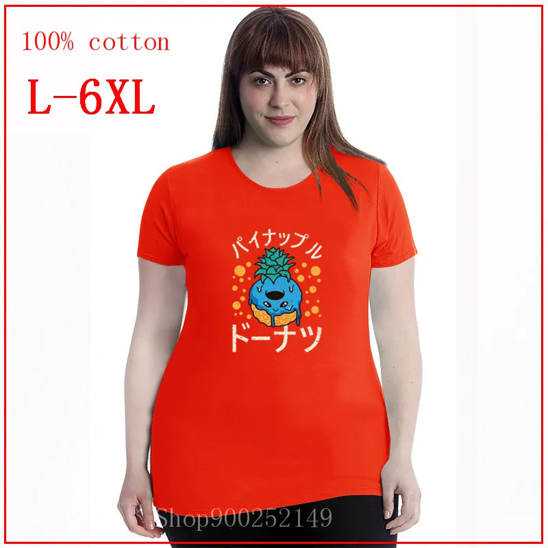 Kawaii ананас пончик рукав топы оверсайз 4XL 5XL 6XL одежда 100% хлопок Графический