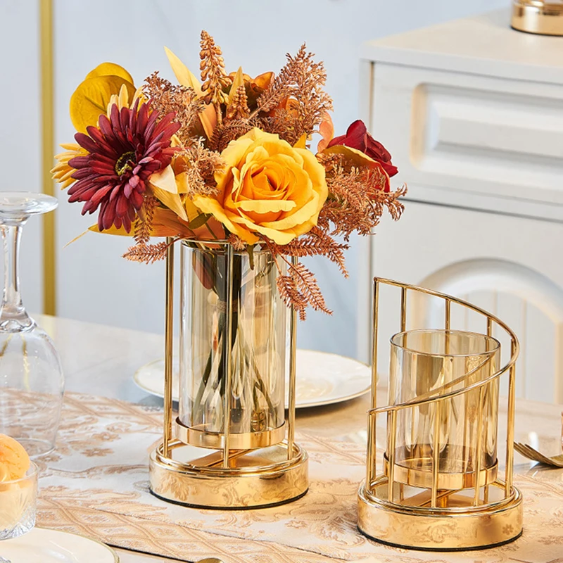 

Vase Gold Nordic Home Decoration Table Decoration Living Room Luxury Decor Glass Vases for Flower Arrangements Candle Holder