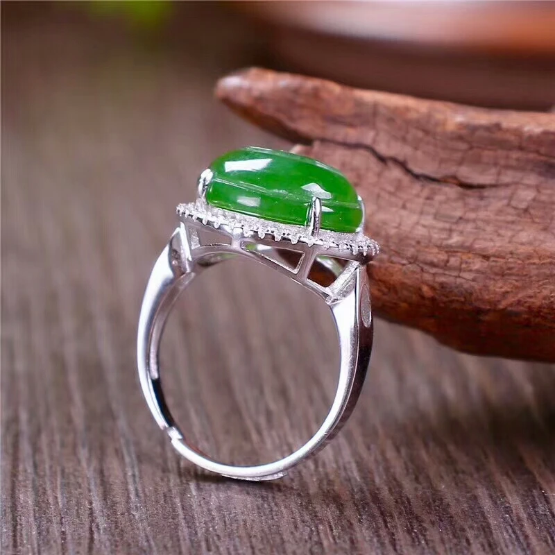 Женское кольцо с японским нефритом из серебра 925 пробы | Украшения и аксессуары