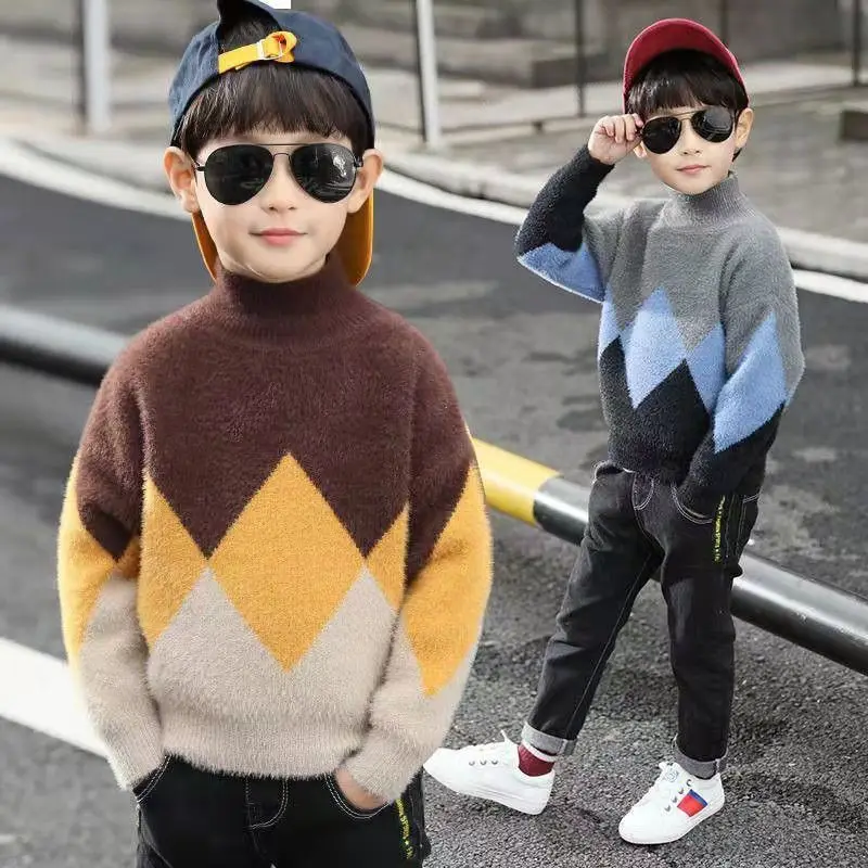 

Children's Sweater Clothes Autumn Winter Boys Sweater Pullover Casual Warm Cotton Turtleneck Sweater for Boys Christmas Clothing