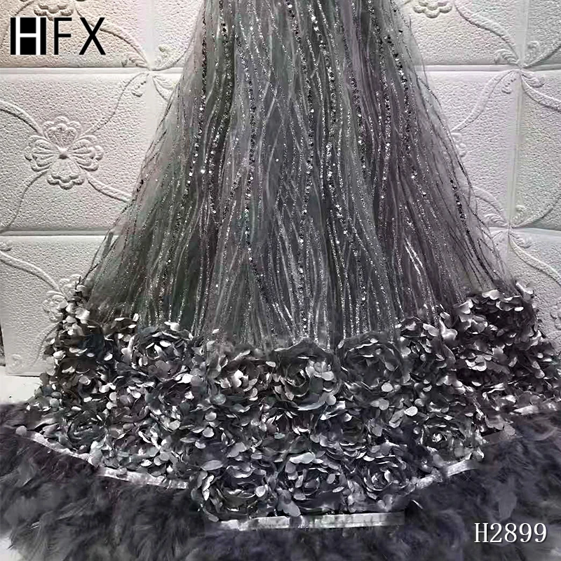 HFX 3D кружевная ткань Высокое качество африканская кружевная ткань французская кружевная ткань фиолетовое кружево Аппликация отделка для шитья H2899