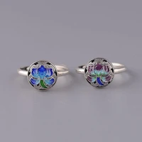 new original designer craft cloisonne flower earrings ring set light luxury retro charm ladies silver brand jewelry