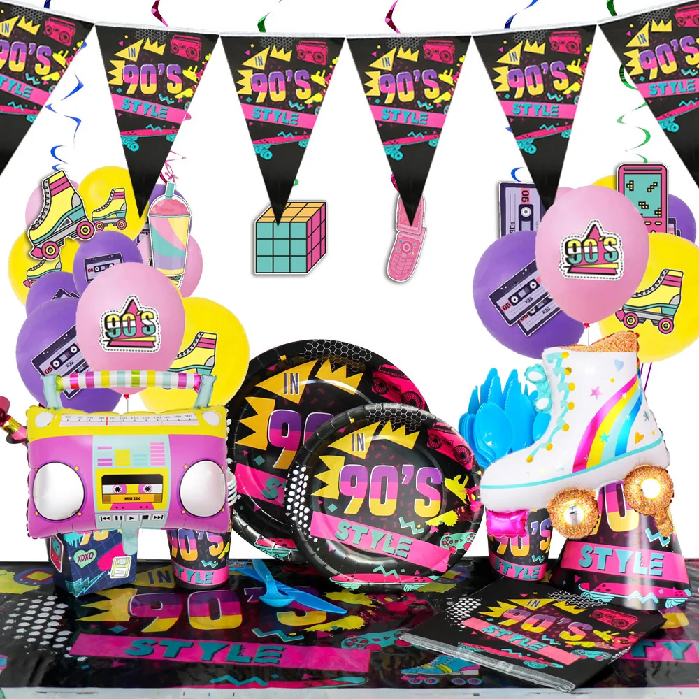 

90s Party Tableware Hip Hop Rock Music Dance Ball Supplies Speaker Balloon 80's 90's Bar Favors Disco Birthday Party Decoration