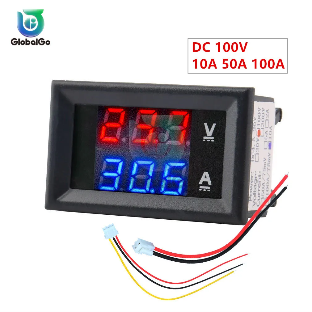 10A 50A 100A DC100V светодиодный цифровой вольтметр Амперметр постоянного тока