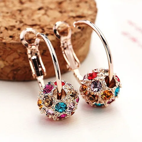 POFUNUO Hot Sale Earrings Punk Fashion Cute Crystal Lucky Ball Transfer Beads Bride Ladies for Women | Украшения и аксессуары