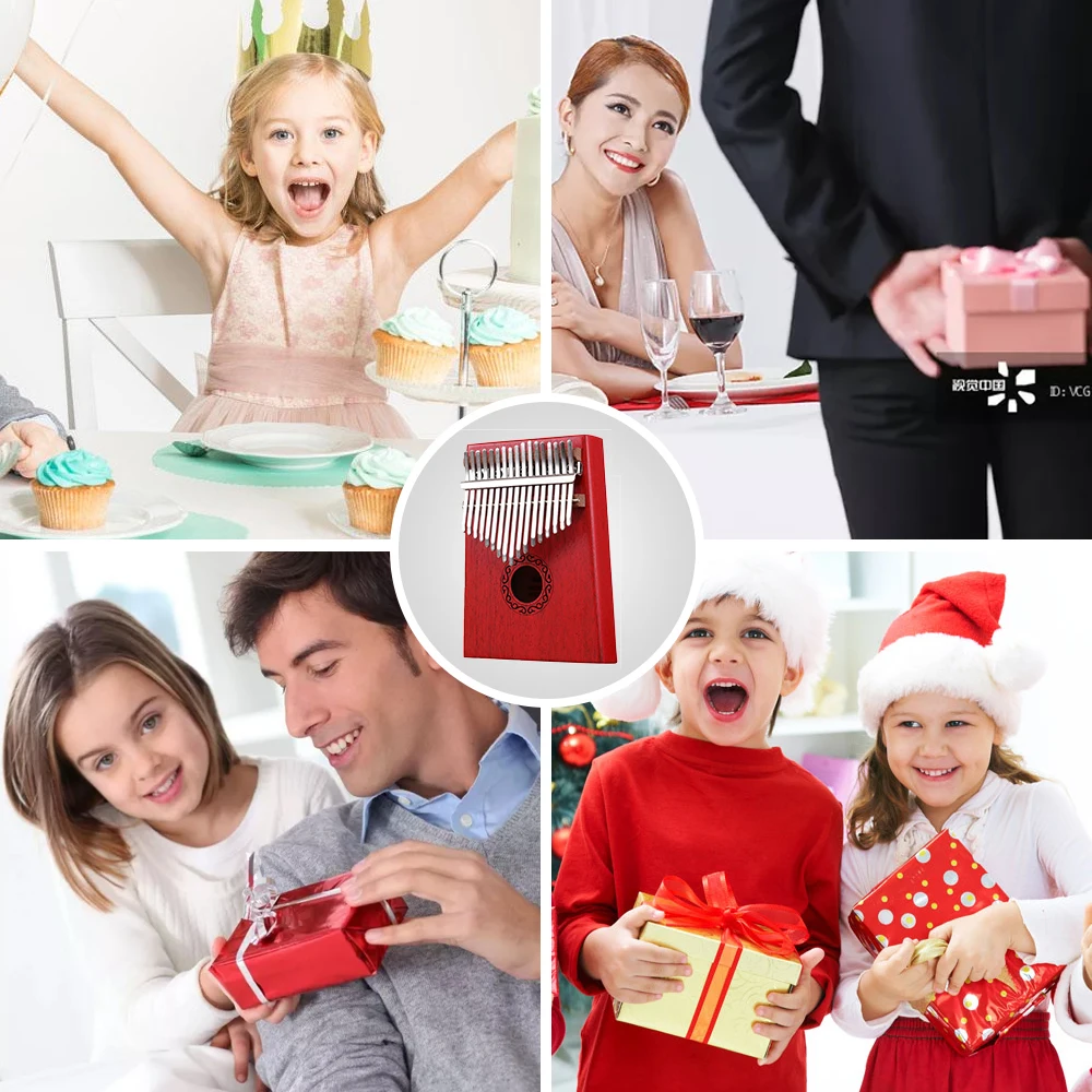 Kalimba пианино с 17 клавишами музыкальный инструмент из красного дерева Набор