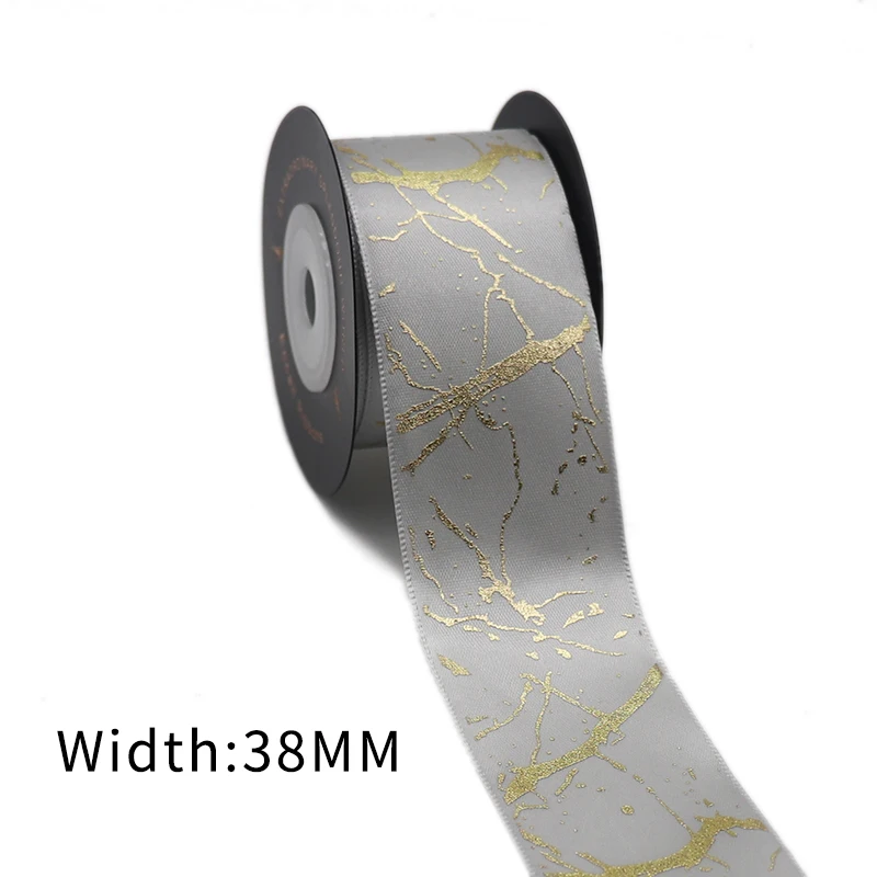 

50yards Gold Foil Printed Satin Ribbon for Gift Packaging Wrapping Wedding Christmas Birthday Decoration 2020122201