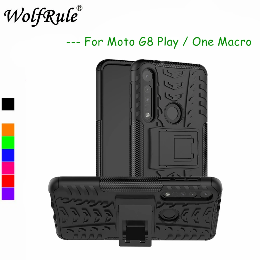 

For Moto G8 Play Cover For Motorola One Macro Dual Layer Armor Silicone Back Case For Moto G8 Play Holder Stand Shell 6.2"