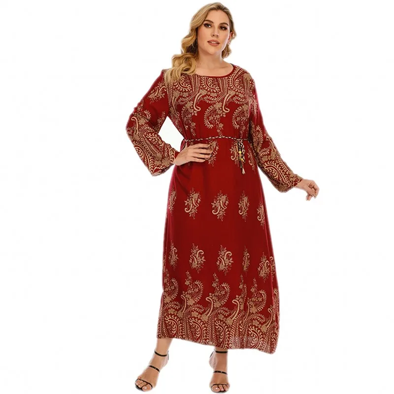 

XL-5XL Dashiki Print Large Size Long Sleeve Dress Fashion Ladies Loose Long Dress 2021 Summer New Middle Eastern Ethnic Dress