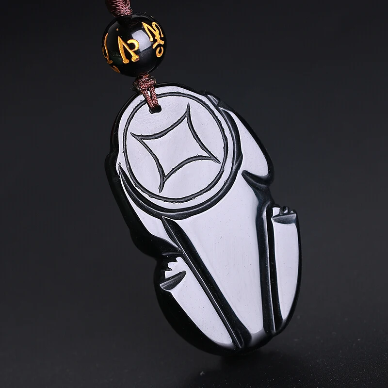 Ожерелье из натурального черного обсидиана с бусинами ручная работа Подвеска