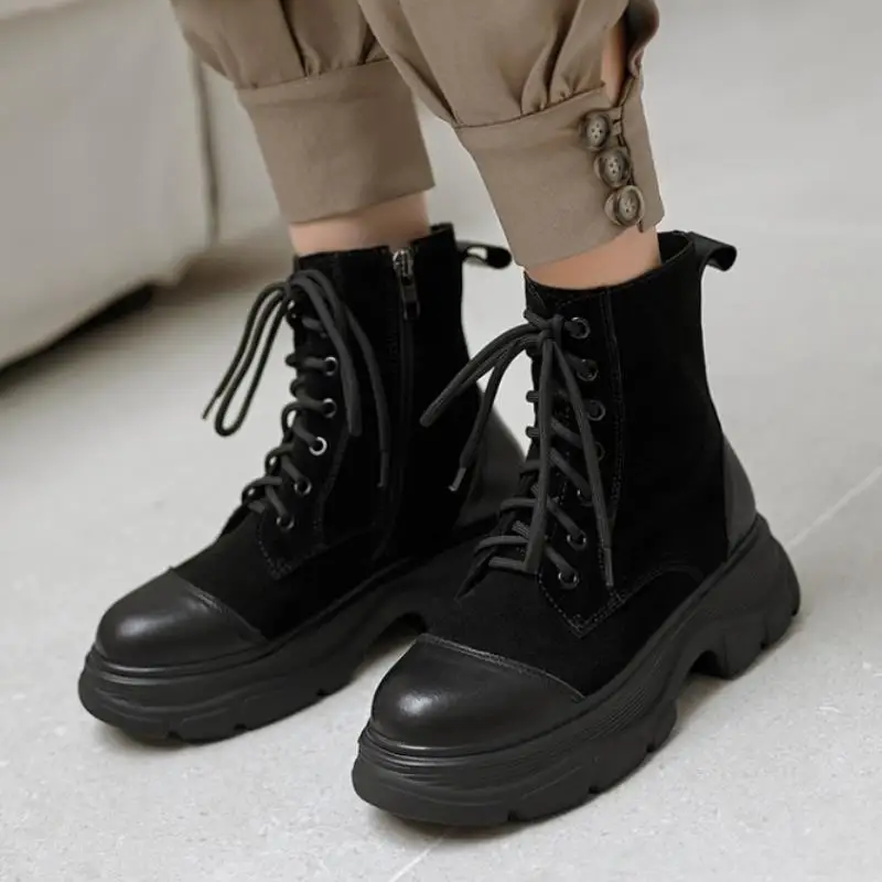 

Rizabina 2021 Women Ankle Boots Real Leather Winter Shoes Women Fashion Flat Heel Shoes Zipper Casual Footwear Size 34-41