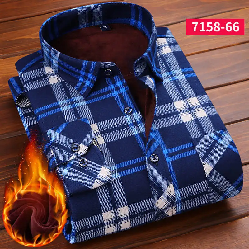 2020 Модные мужские облегающие рубашки на осень и зиму плотные теплые в клетку