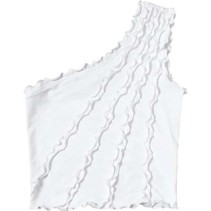 

XUXI Women Summer 2021 Sexy T-shirt Slim Slim Cropped Top With Wooden Ears Camisole E1588