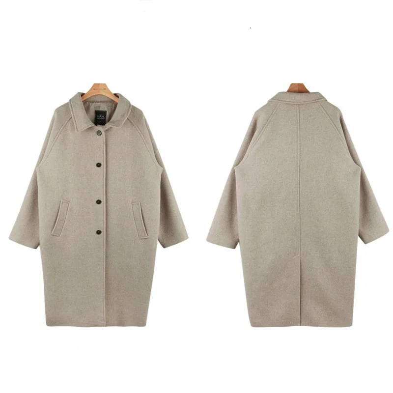 Женское элегантное зимнее шерстяное пальто черного и коричневого цветов длинное