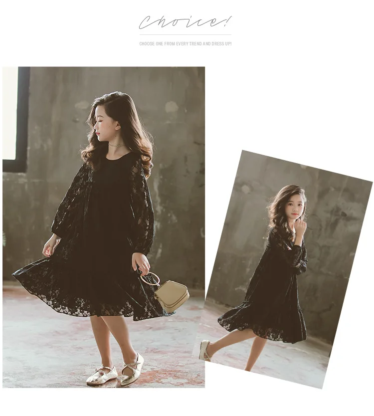 Осеннее платье для девочек кружевные платья принцессы с длинными рукавами для больших девочек, Высококачественная детская весенняя одежда Детские Вечерние платья макси