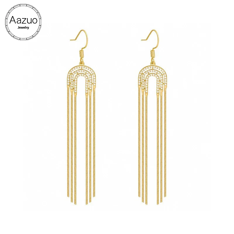 

Aazuo Ins Style 18K Pure Yellow Gold Real Diamonds Fairy Earring Hook Grand banquet Party Fine Jewelry Hot Sell
