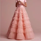 Розовая пышная бутиковая многоярусная юбка из фатина с бусинами, модная женская длинная юбка, юбка макси для выпусквечерние вечера