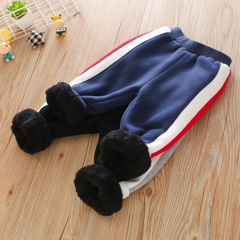 

Winter New Boys Pants Double-Layer Sports Pants Autumn Baby Plus Velvet Pants Children's Stitching Thick Warmer Trousers Clothes