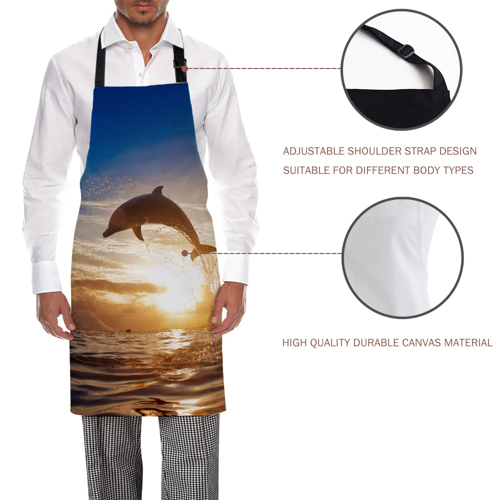 Морская волна закат дельфин рыба кухонный фартук для приготовления пищи женщин