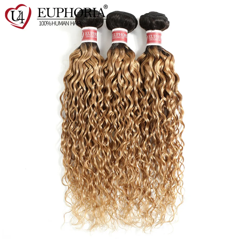 

Ombre Blonde Water Wave Brazilian Remy Hair Bundles Brown 27 30 Color 100% Human Hair 1/3/4 Bundles Weft 3 Bundles EUPHORIA