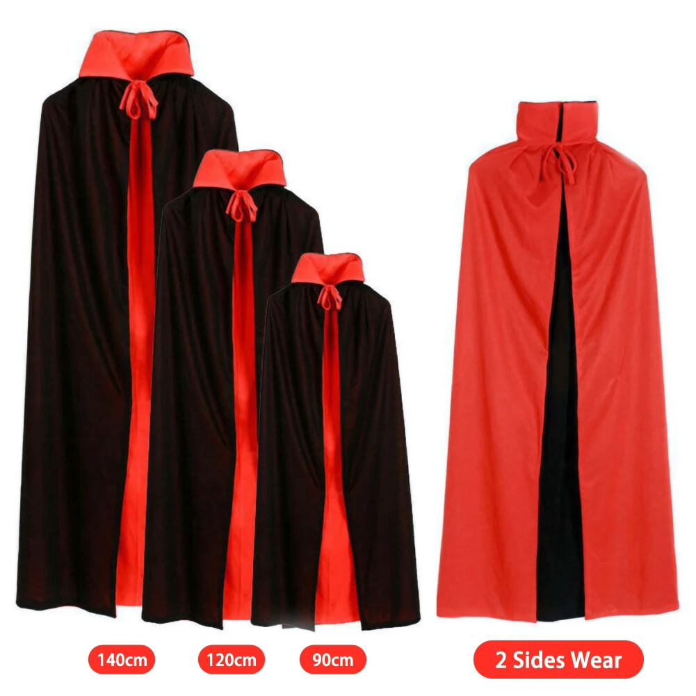 

New Adult Children Halloween Costume 90/ 120/ 140cm Cosplay Death Vampire Black Red Cloak Adult Party Christmas Children Cloak