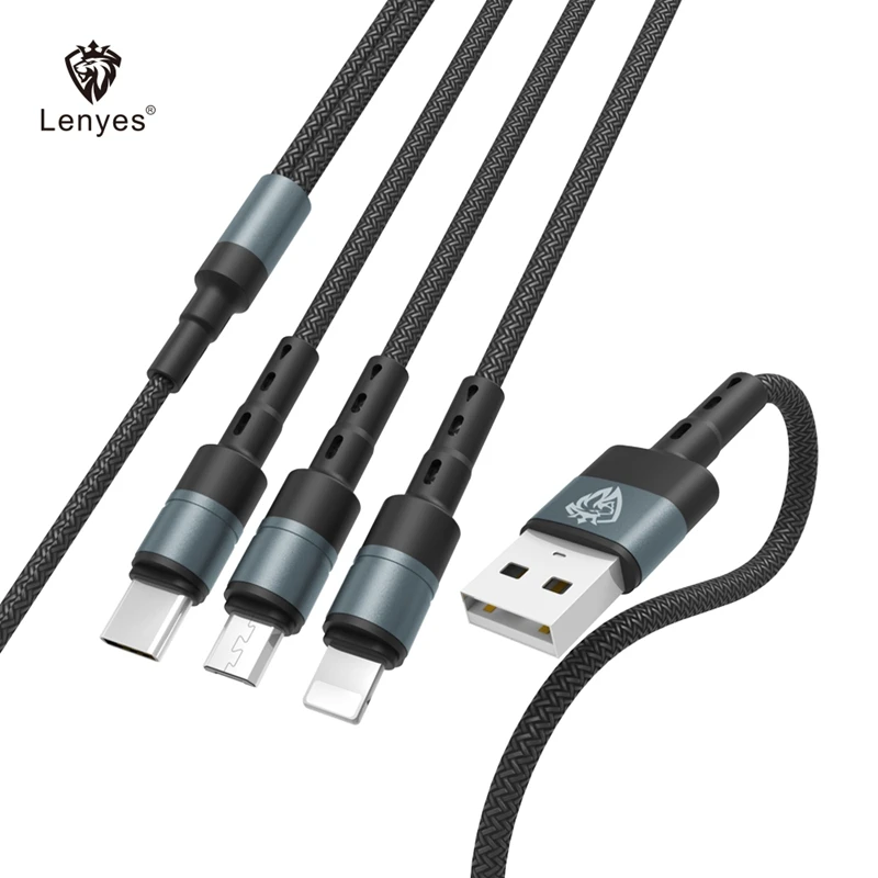 Lenyes 3 в 1 USB кабель 120 см для мобильных телефонов Micro V8 type C зарядные устройства линия